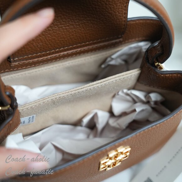 Tory Burch Britten Pebbled Leather Mini Satchel Crossbody in Moose - Picture 9 of 10